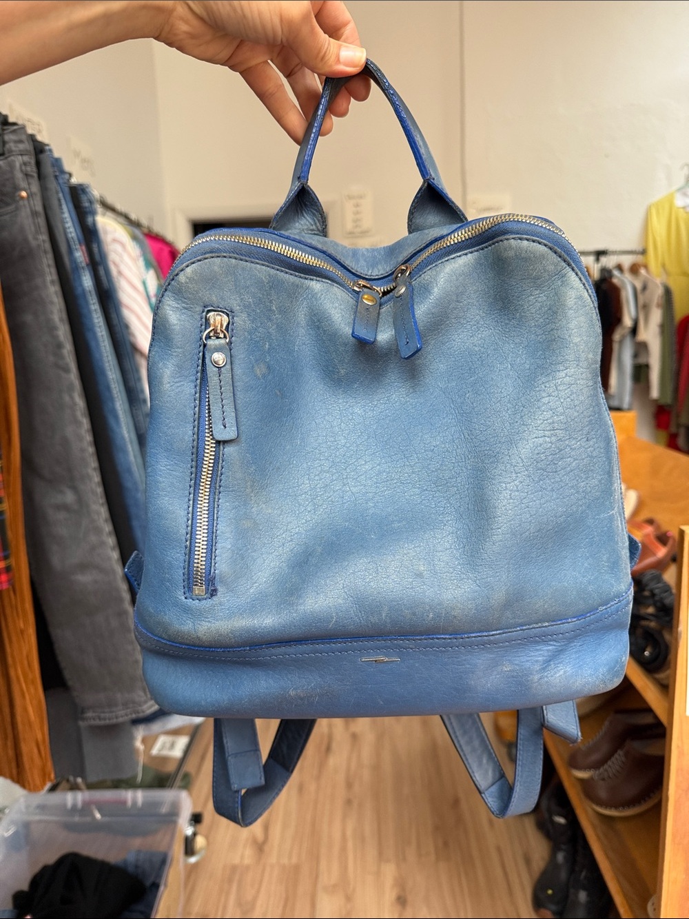 Shinola Blue Leather Backpack